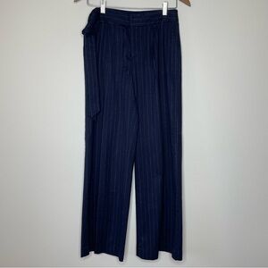 Halogen Navy Pinstriped Wide Leg Trousers